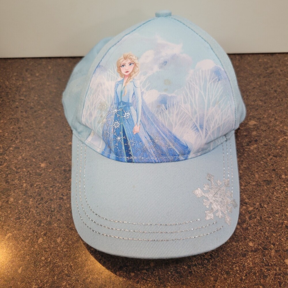 Walt Disney Frozen Baseball Cap Girls OS Blue Silver Metallic Strapback Hat